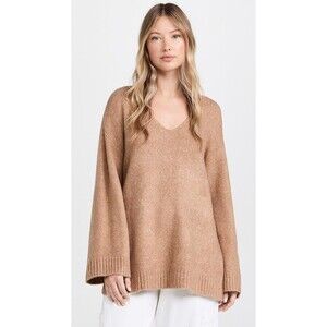Z SUPPLY Sweater Womens Large Tan Pullover VNeck Oversized Side Slit Relaxed